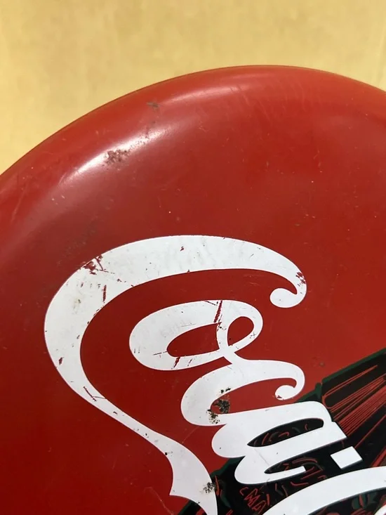 Vintage 1990 Coca Cola Button Round Red Metal Button Tacker Type Style Sign - Picture 3 of 7